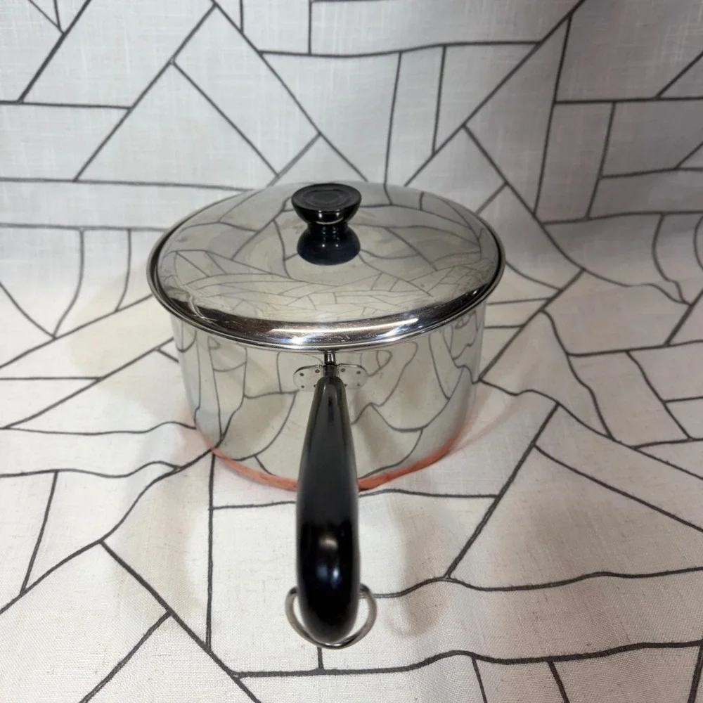 Revere Ware Saucepan 4 Qt Silver Copper Clad Bottom Pot with Lid Vintage USA